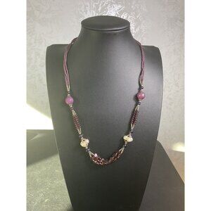 Purple Sea Beaded Faux Pearl Cluster Necklace With Hook Clasp